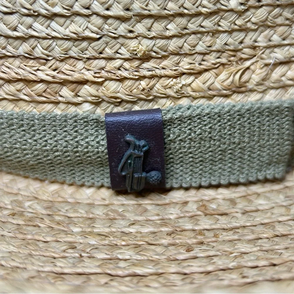 Scala Golf Beach Wide Brim Men's Tan Straw Hat Olive Green Ribbon Detail - Picture 3 of 9